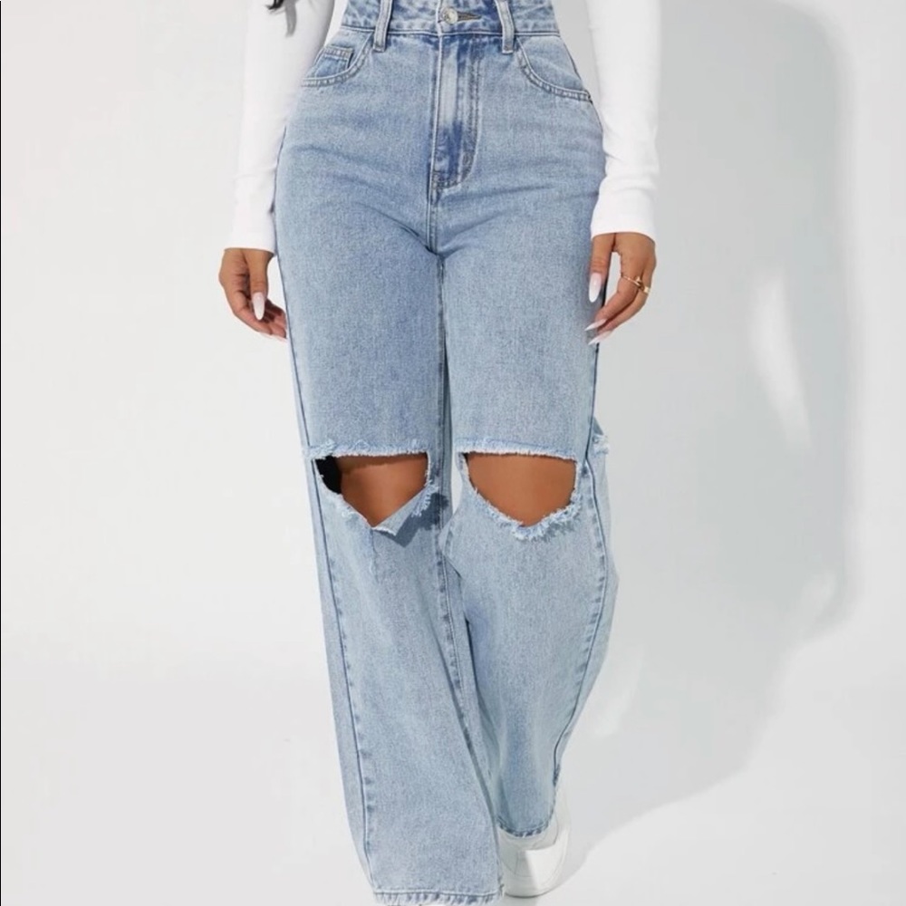 Petite high waist cut out straight leg jeans